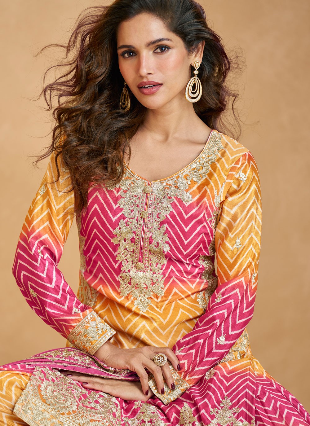 Embroidered Chinon Hot Pink Salwar Suit T5968