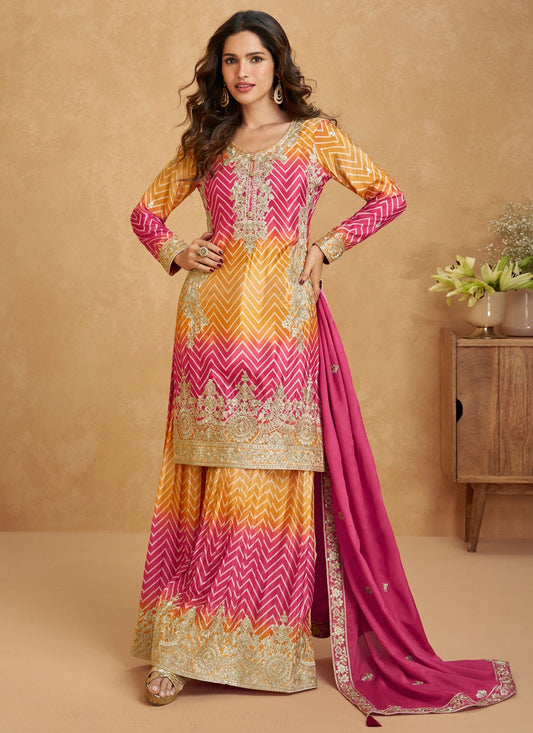 Embroidered Chinon Hot Pink Salwar Suit T5968