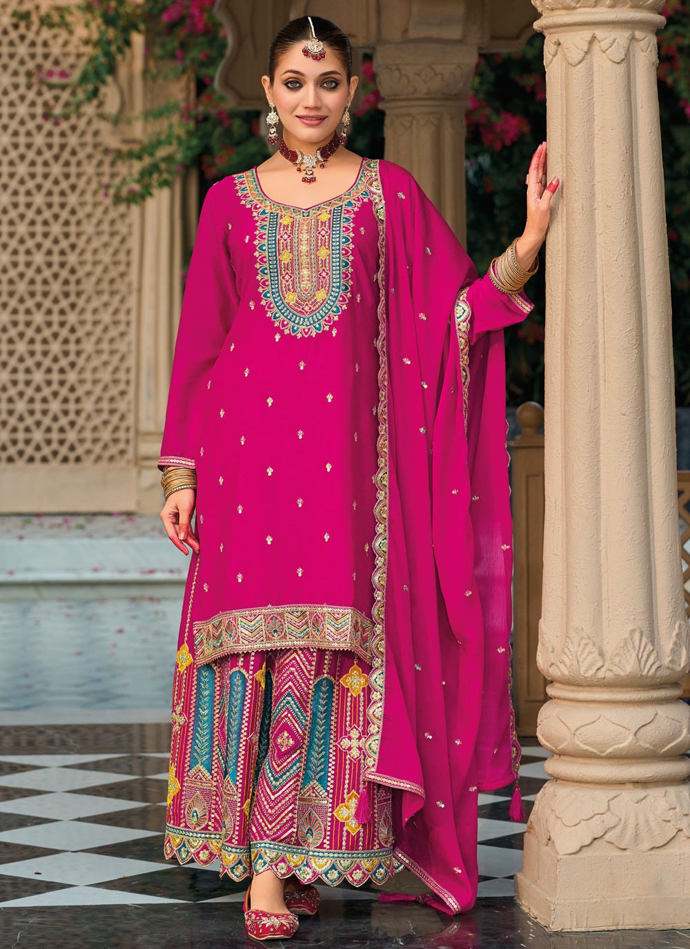 Archive Embroidered, Sequins, Zari 316478 Hot Pink T6736