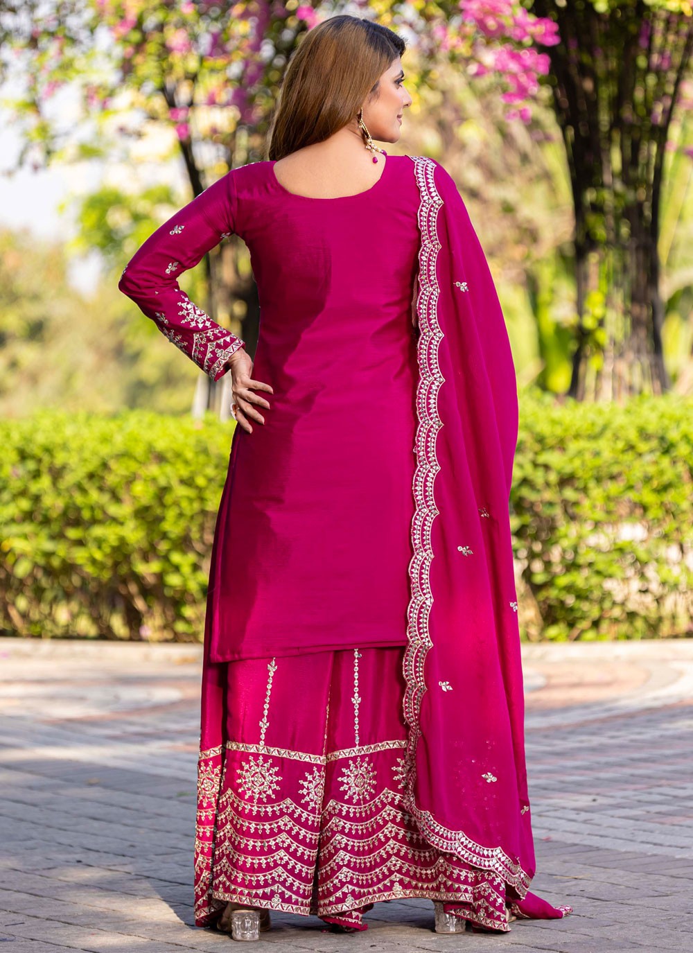 Palazzo Suit Sequins, Thread Hot Pink T6916