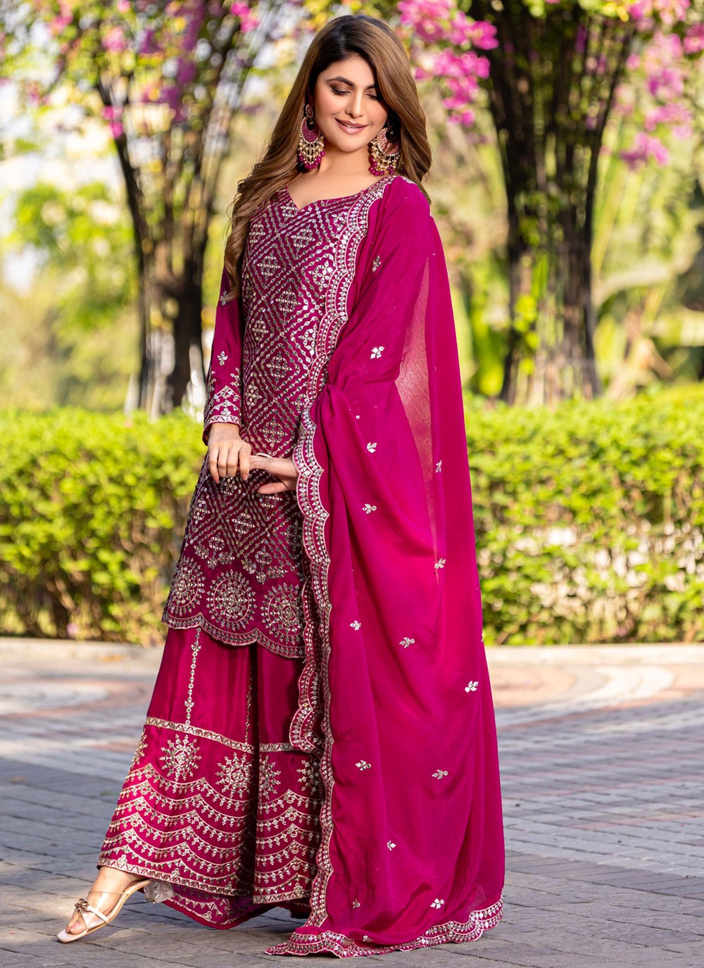 Palazzo Suit Sequins, Thread Hot Pink T6916
