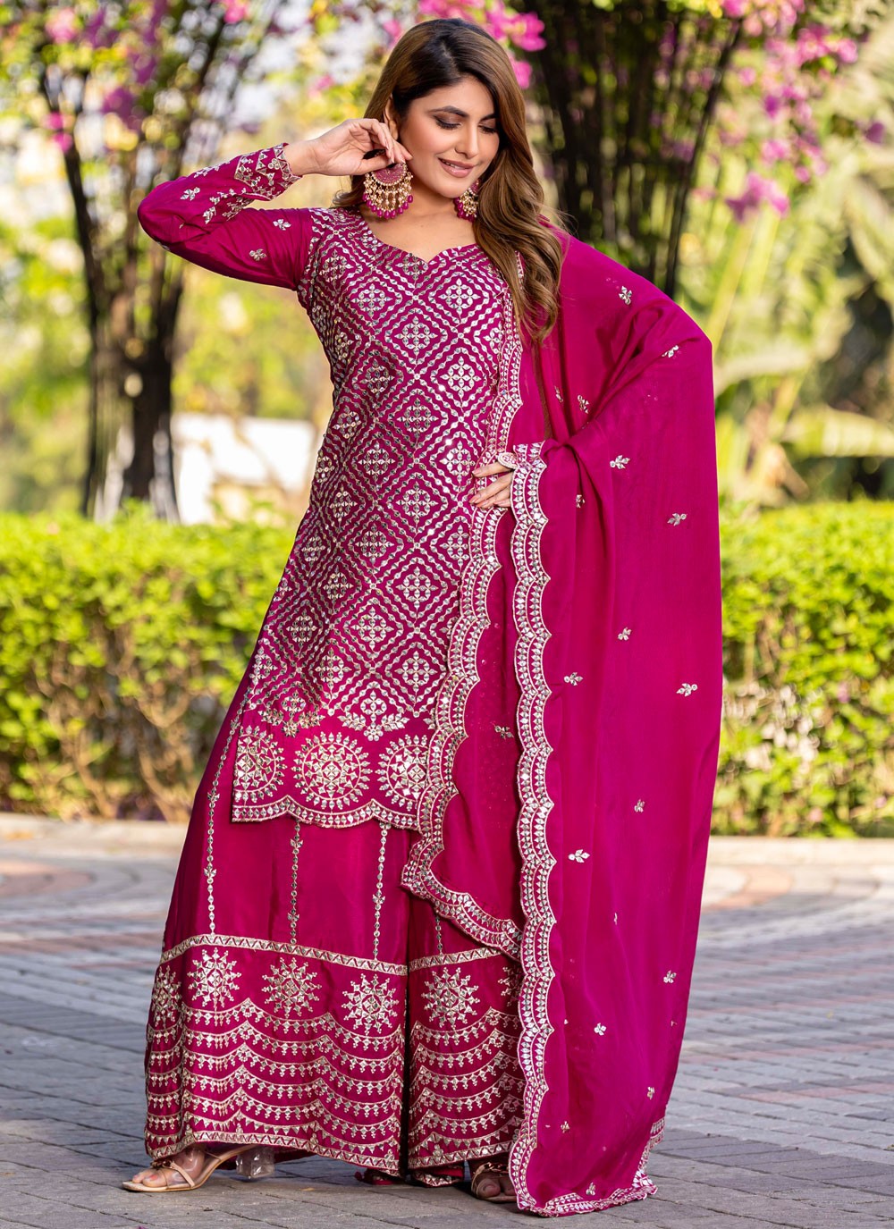 Palazzo Suit Sequins, Thread Hot Pink T6916