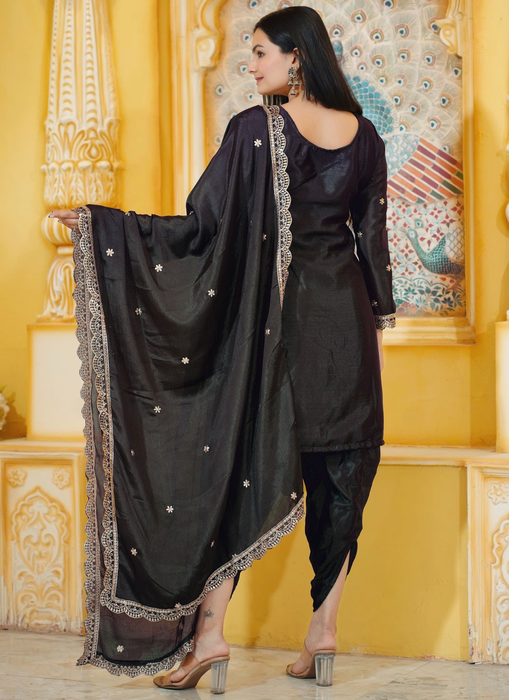 Embroidered Chinon Black Salwar Suit T6485