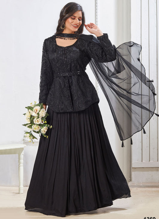 Plain Chinon Black Lehenga - L3203
