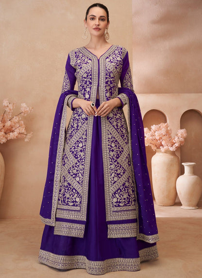 Embroidered Chinon, Silk Purple Lehenga - L3340