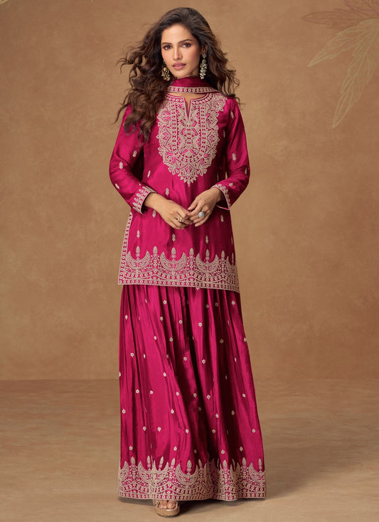 Palazzo Suit Embroidered Pink T8541