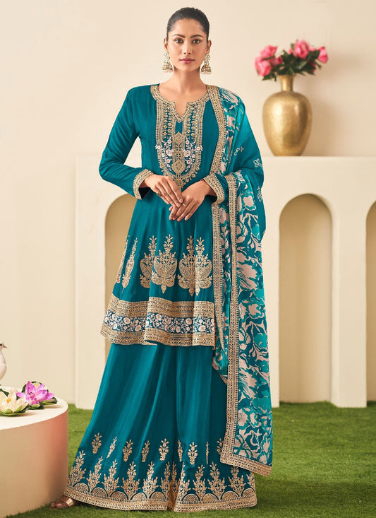Salwar Suit Embroidered Morpeach Chinon T5436