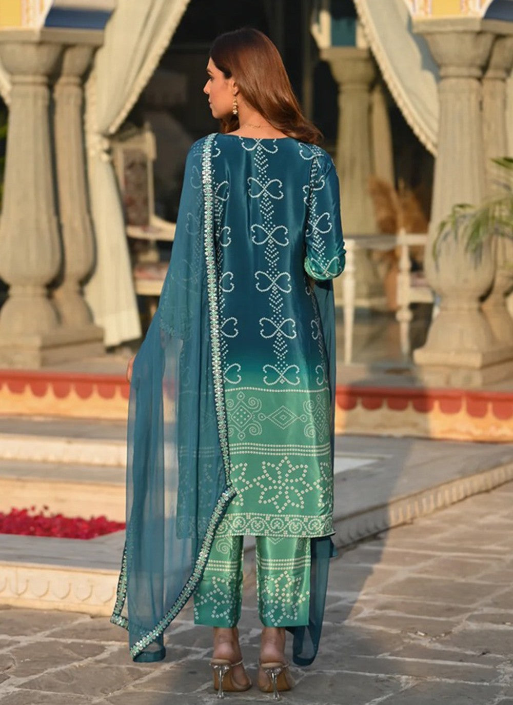 Salwar Suit Embroidered Blue Chinon T5075