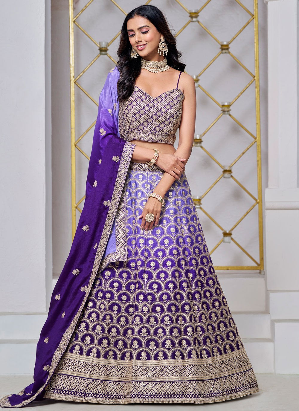 Embroidered Chinon A - Line Lehenga - L2884