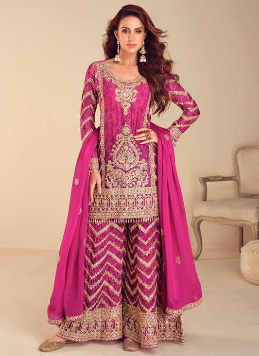 Palazzo Suit Embroidered, Sequins, Zari Pink T8560