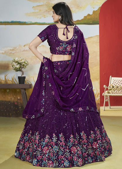 Floral Printed Chinon Purple Lehenga - L3300