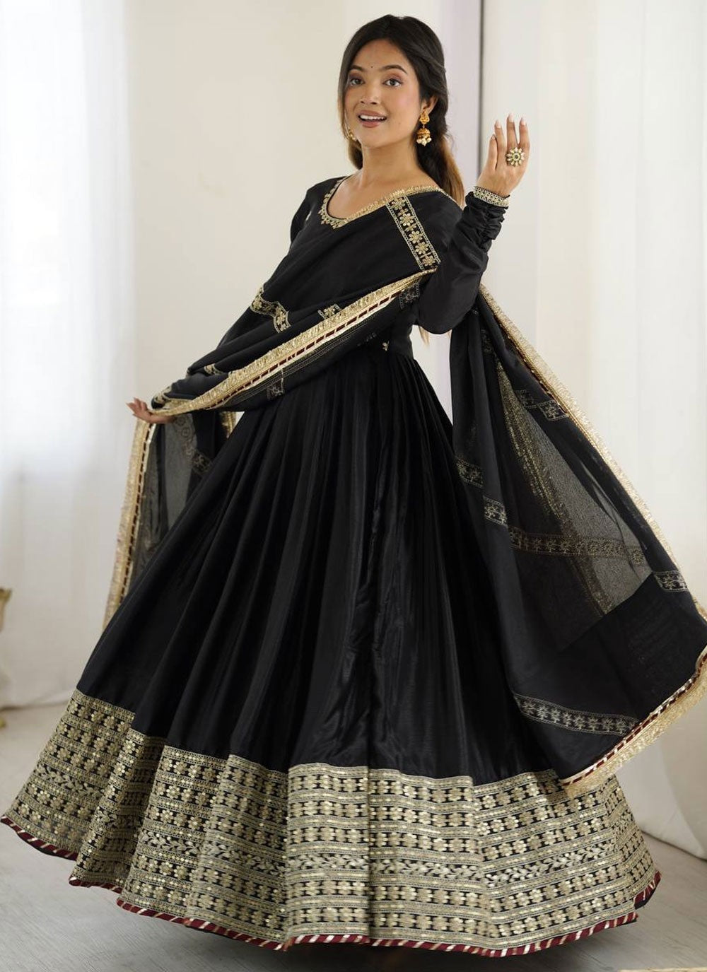 Anarkali Embroidered, Sequins, Zari Black T7623