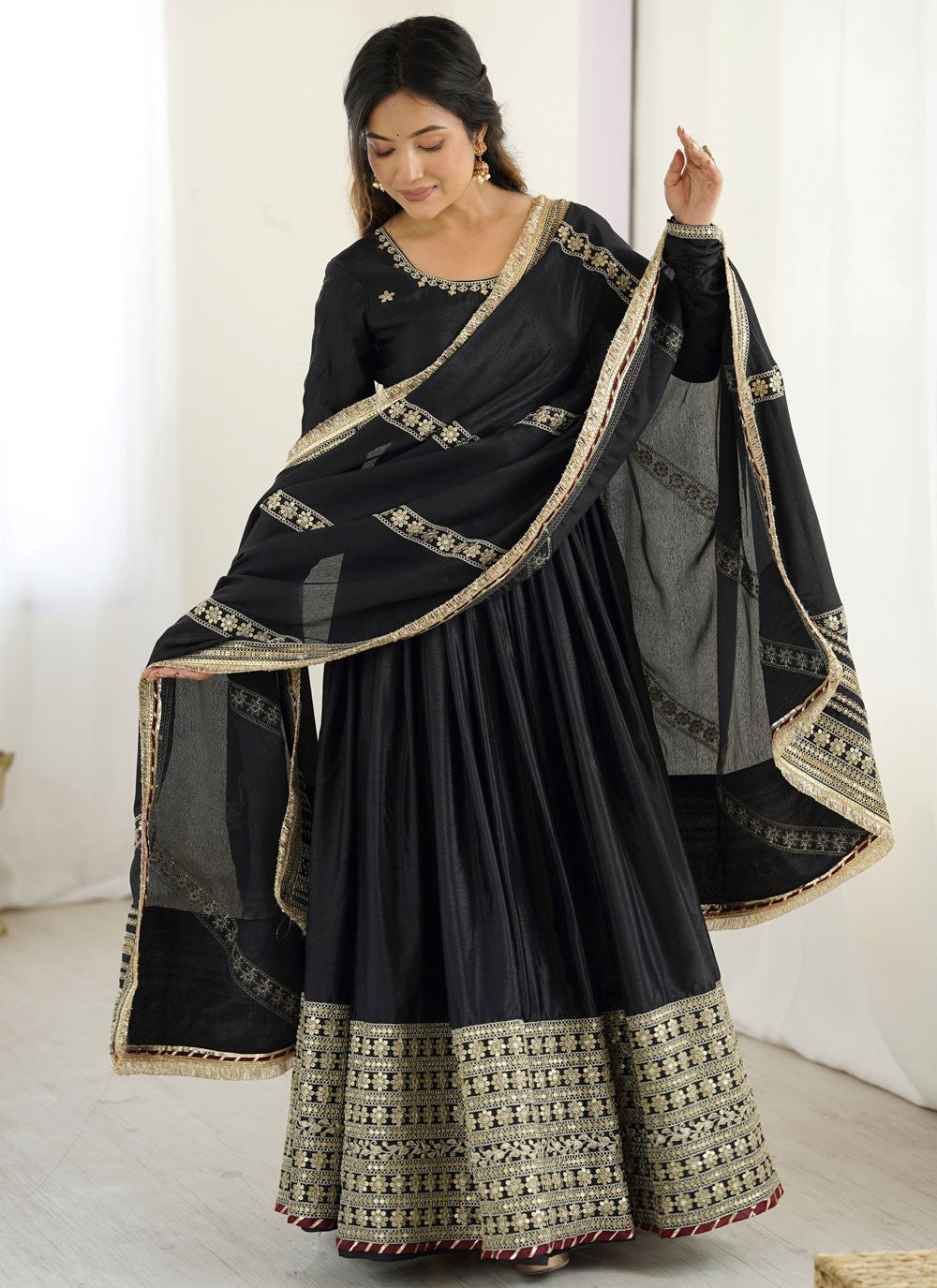 Anarkali Embroidered, Sequins, Zari Black T7623