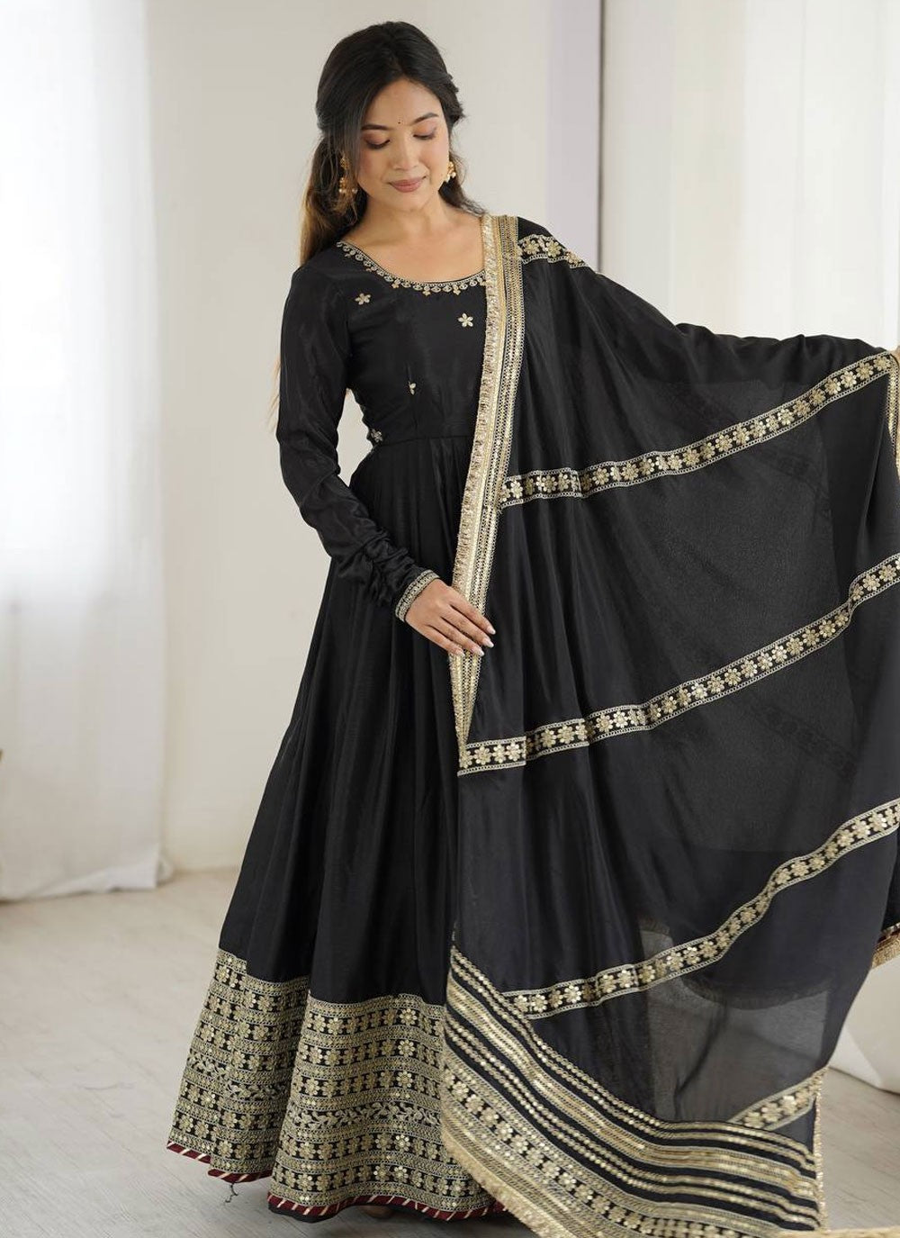 Anarkali Embroidered, Sequins, Zari Black T7623