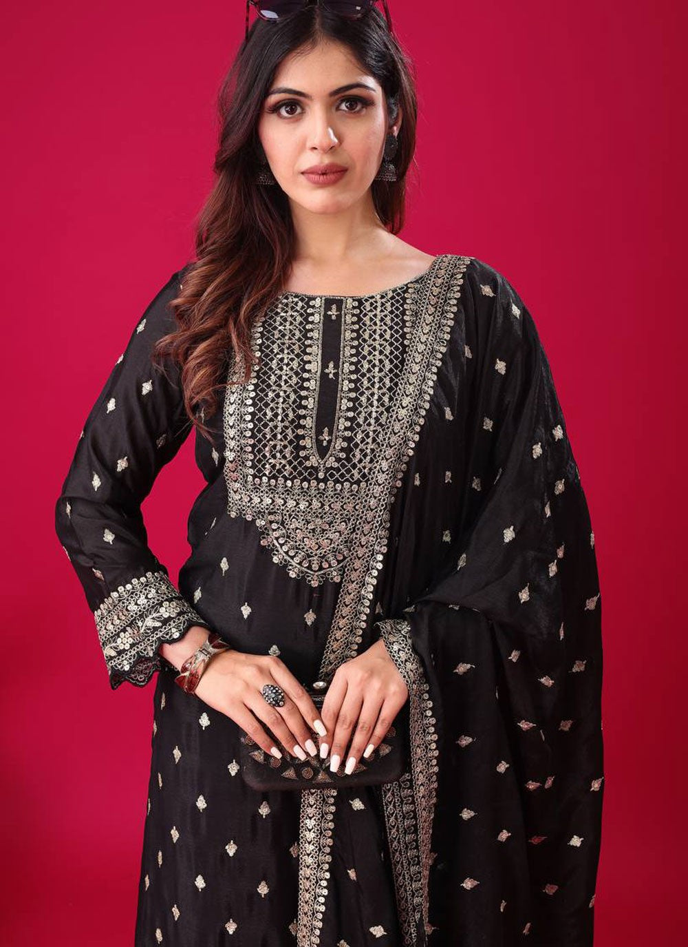 Sharara Suit Embroidered, Sequins, Zari Black T6657