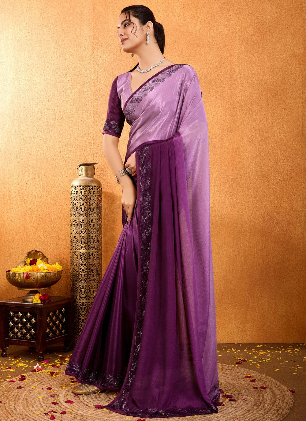 Diamond Chinon Purple Saree S14532