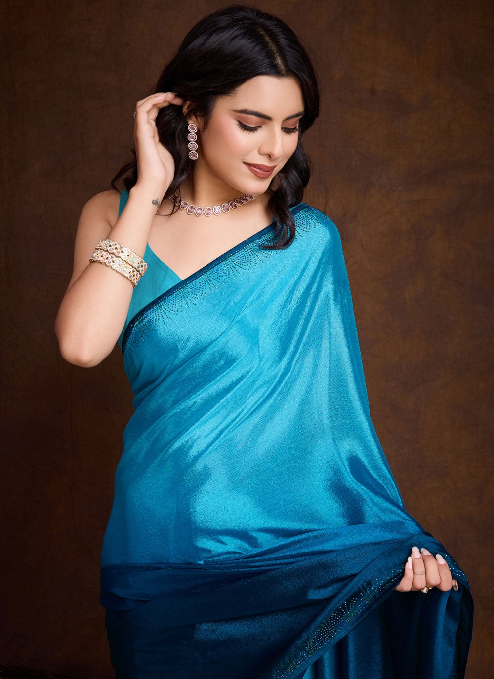 Classic Swarovski Chinon Saree - S8713