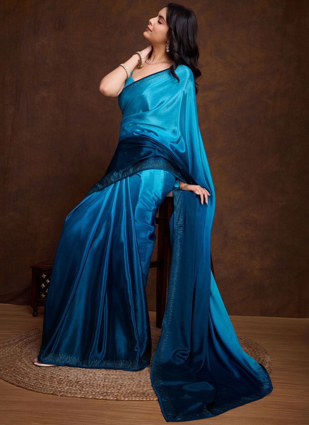 Classic Swarovski Chinon Saree - S8713