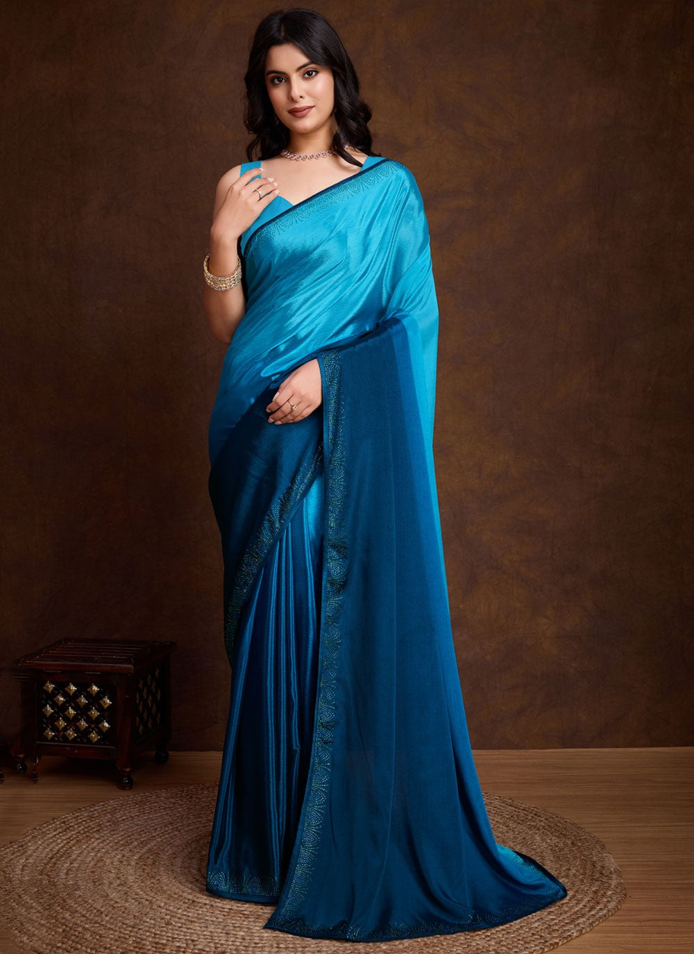 Classic Swarovski Chinon Saree - S8713