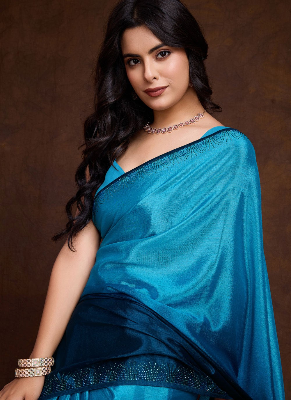 Classic Swarovski Chinon Saree - S8713