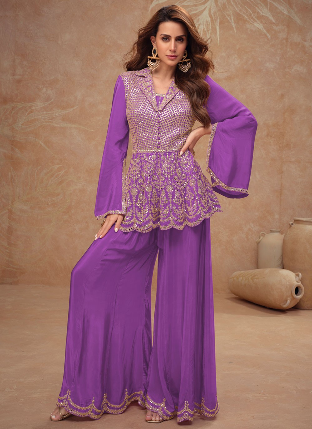 Embroidered Chinon Purple Salwar Suit T5998