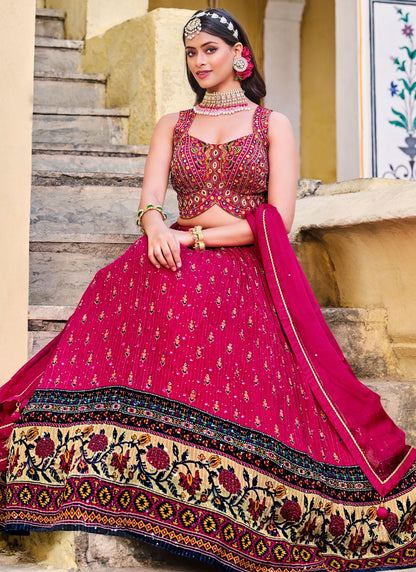 Digital Print Chinon Readymade Lehenga Choli - L2473