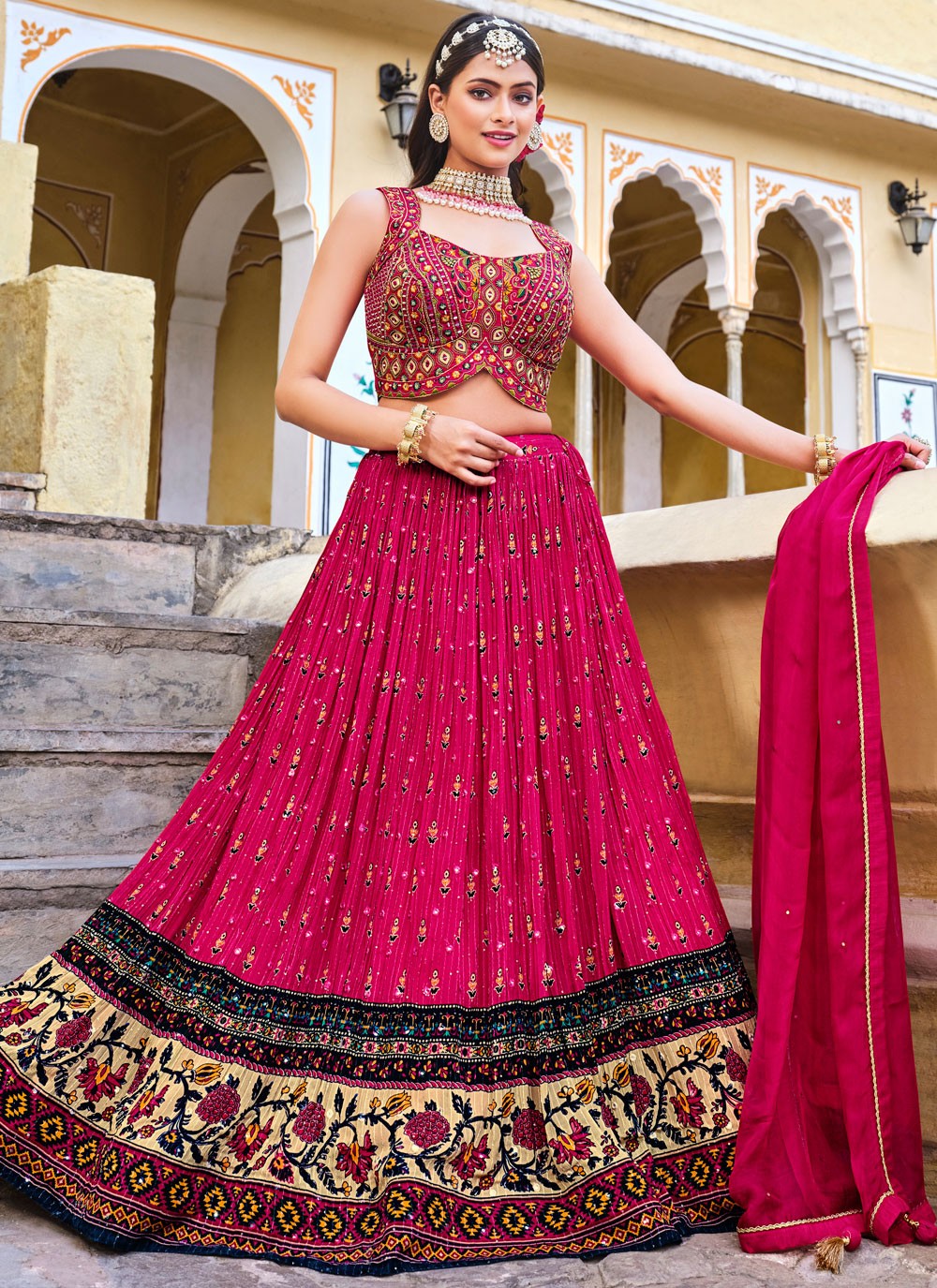 Digital Print Chinon Readymade Lehenga Choli - L2473