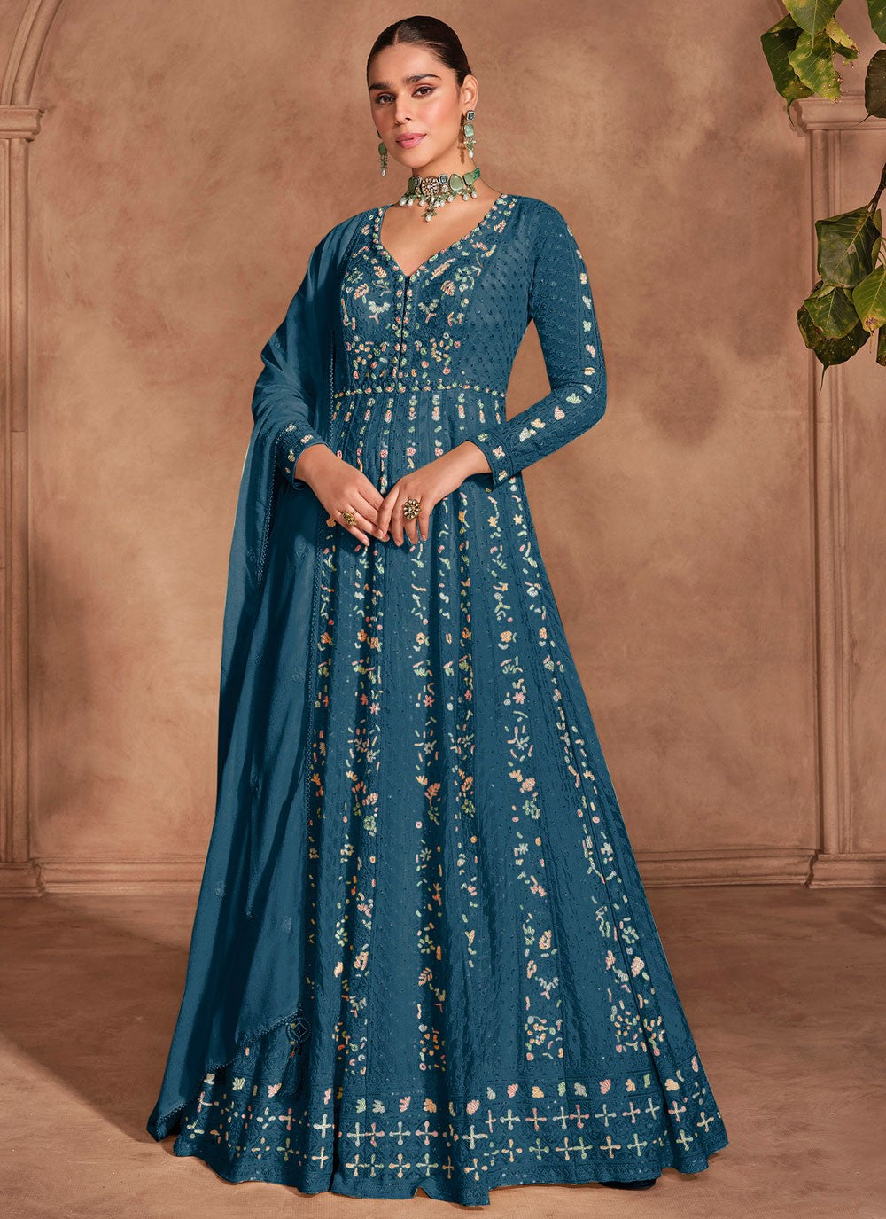 Embroidered Chinon Morpeach Gown G1975