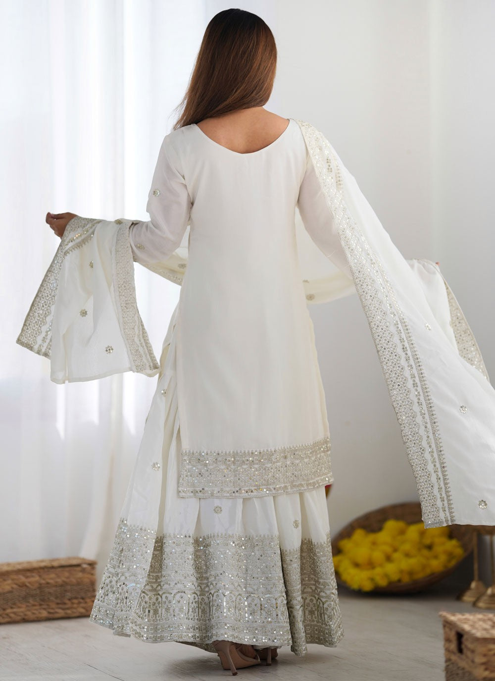 Embroidered Chinon White Salwar Suit T5954