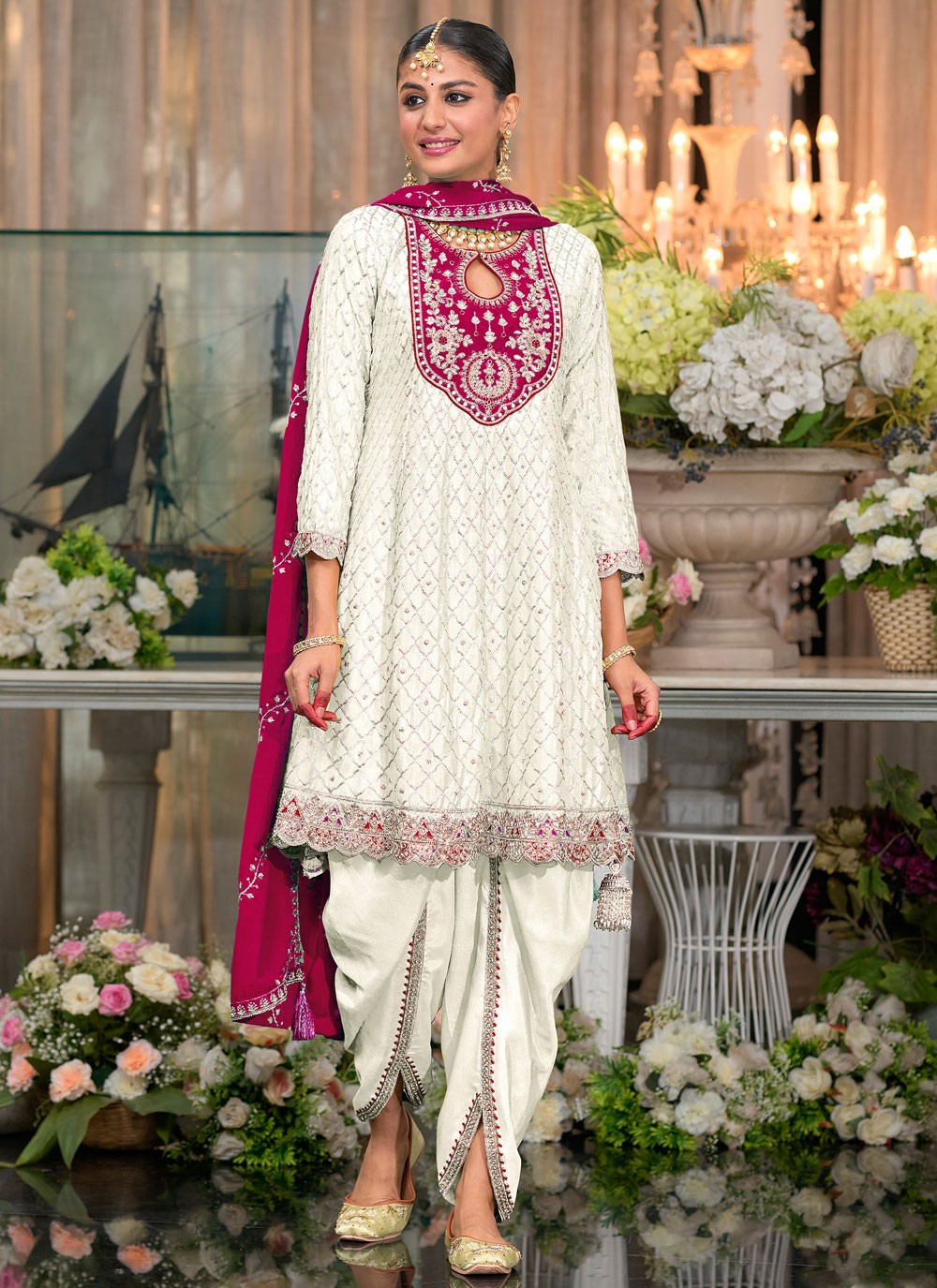 Embroidered Chinon White Salwar Suit T6199