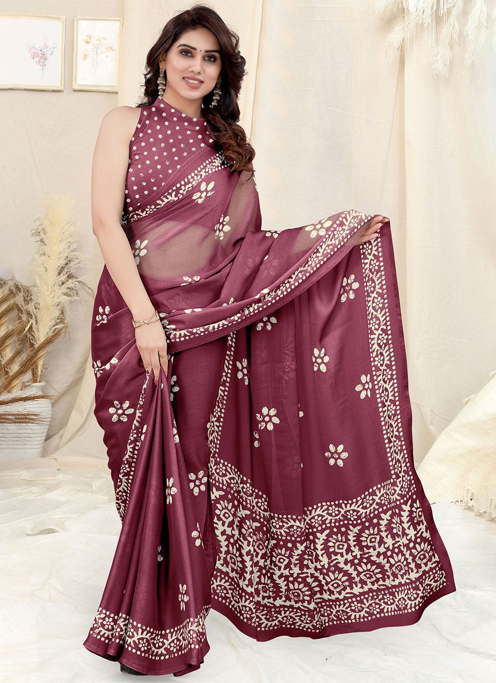Classic Printed Chiffon Saree - S4683