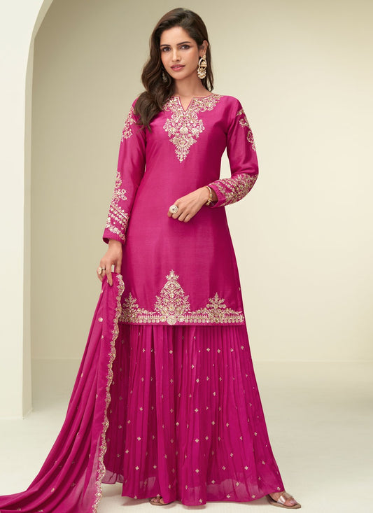 Palazzo Suit Embroidered, Zari Fuchsia T8265