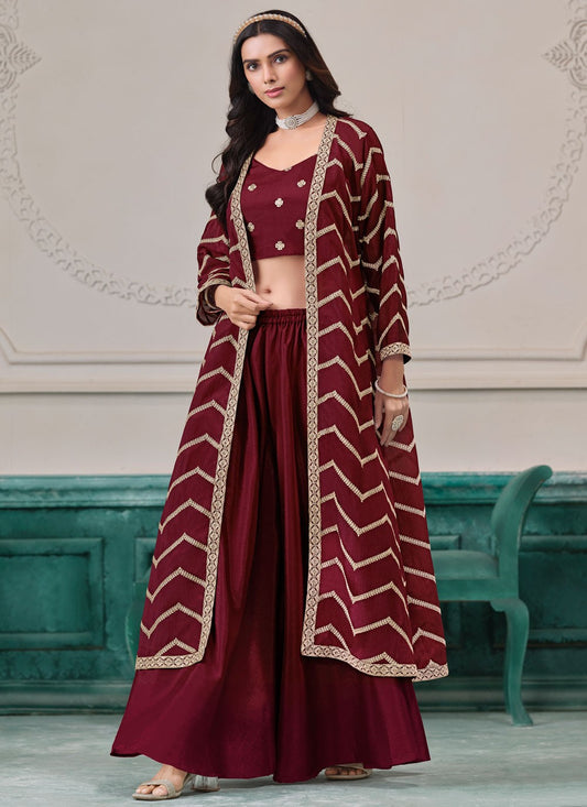 Palazzo Suit Embroidered, Zari Hot Pink T7553