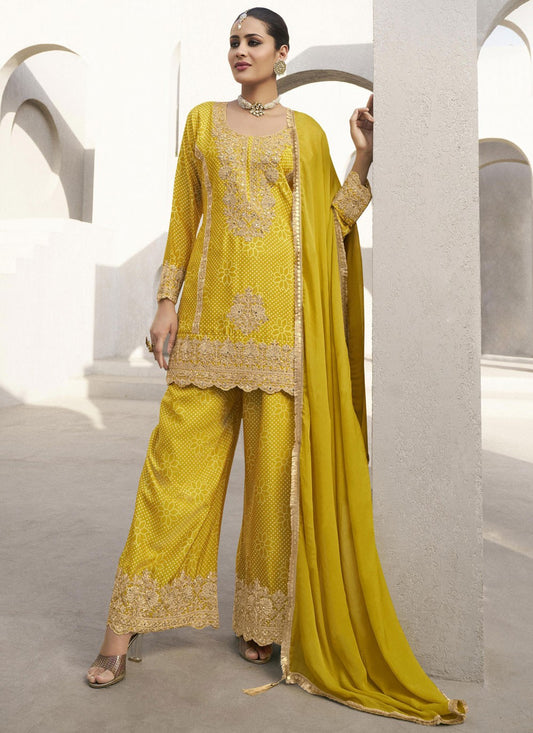 Digital Print Chinon Yellow Palazzo Suit T6277