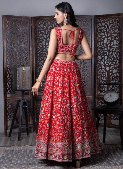 Embroidered Chinon Red Lehenga Choli L3718