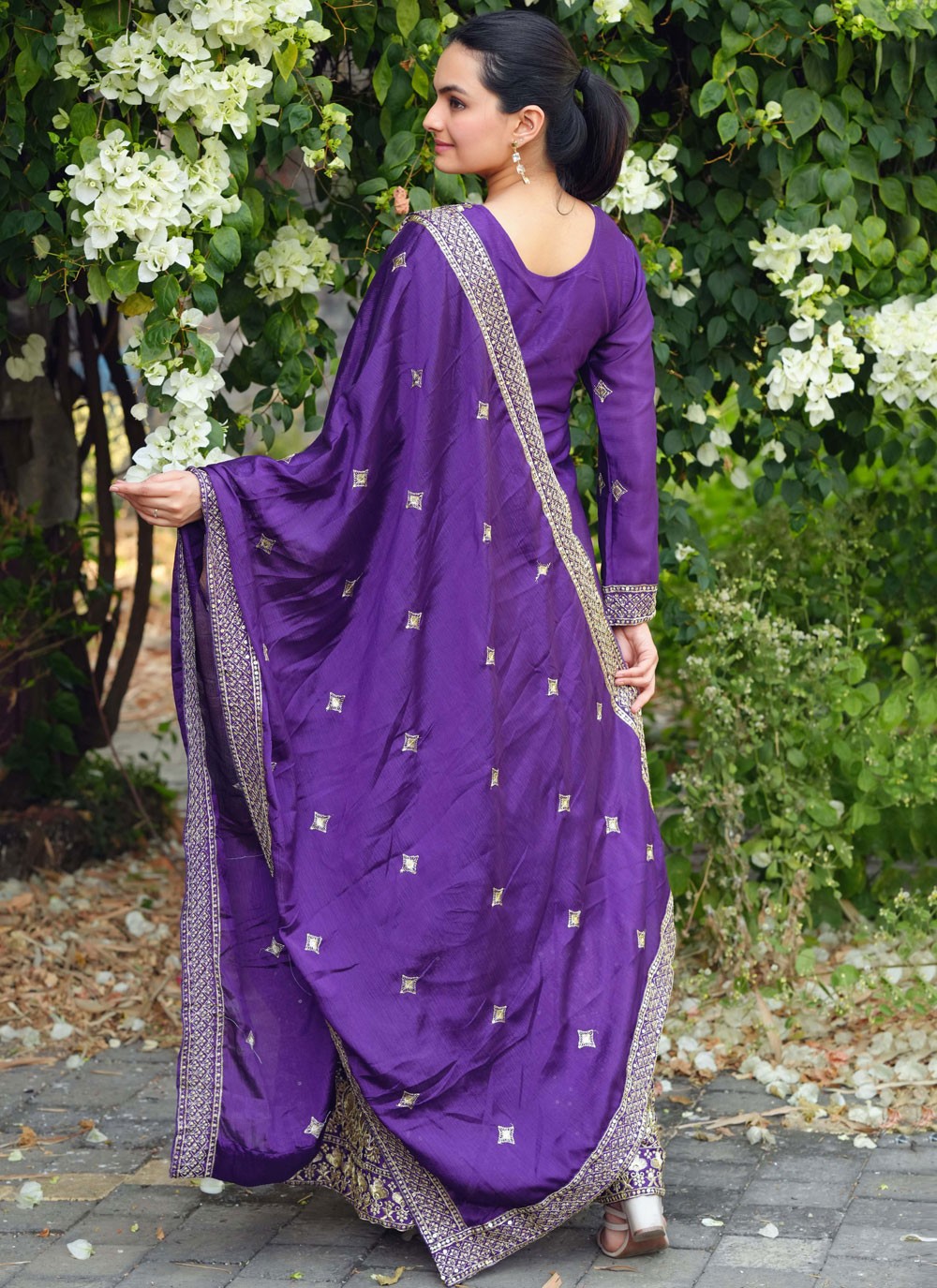 Palazzo Suit Embroidered, Sequins, Zari Violet T7640