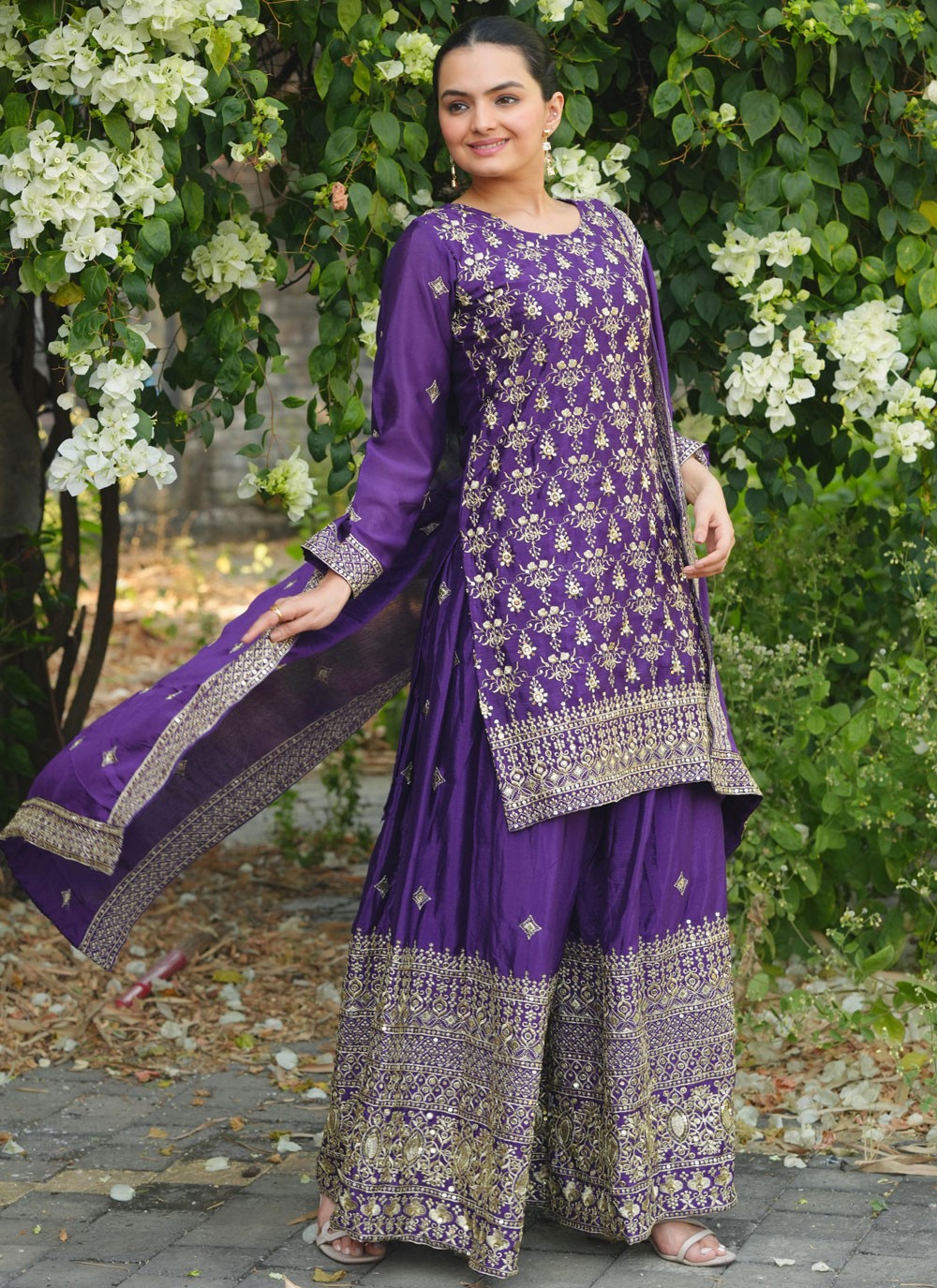 Palazzo Suit Embroidered, Sequins, Zari Violet T7640