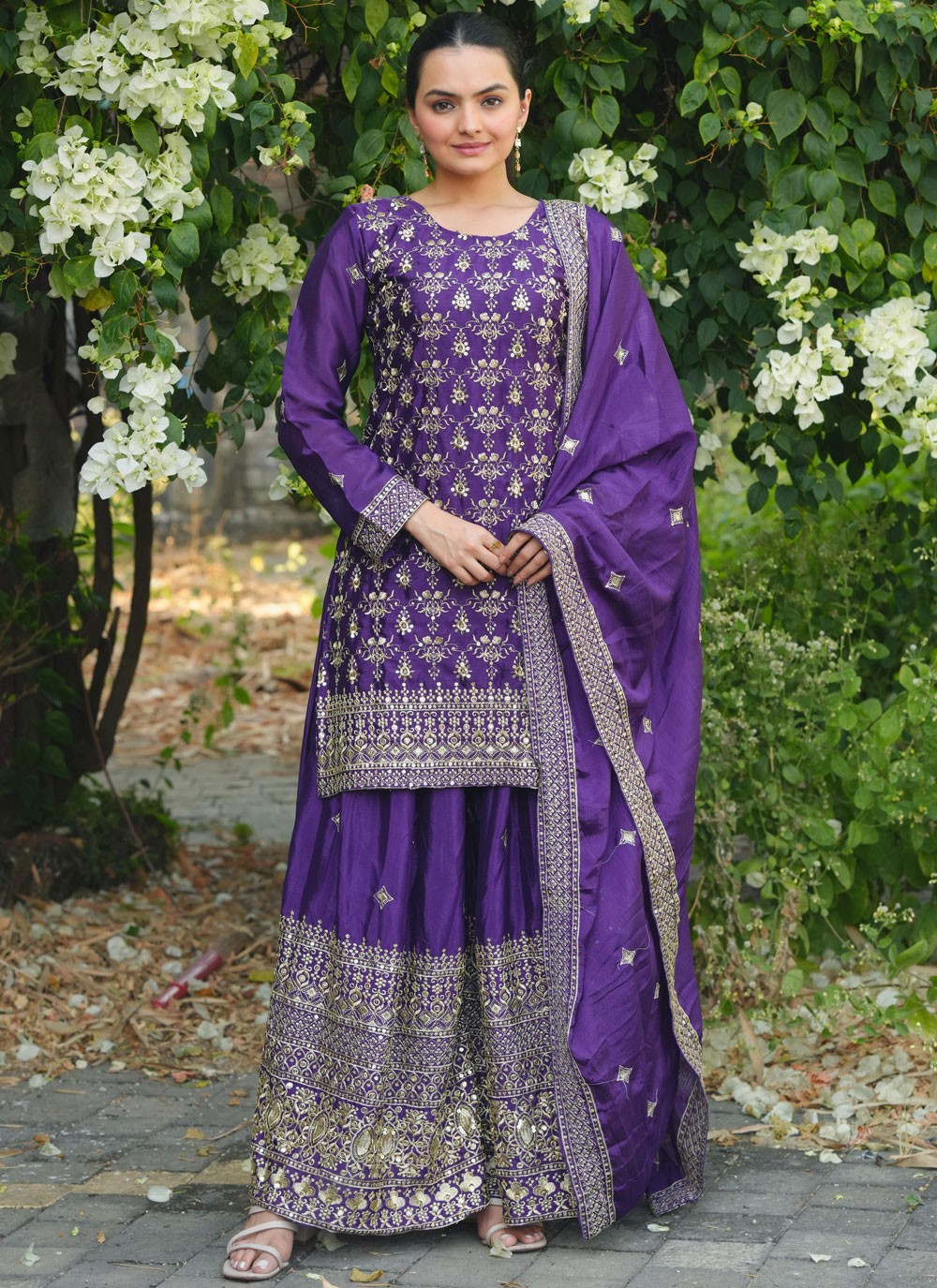 Palazzo Suit Embroidered, Sequins, Zari Violet T7640