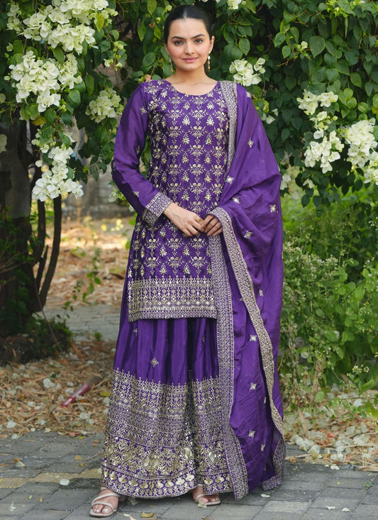 Palazzo Suit Embroidered, Sequins, Zari Violet T7640