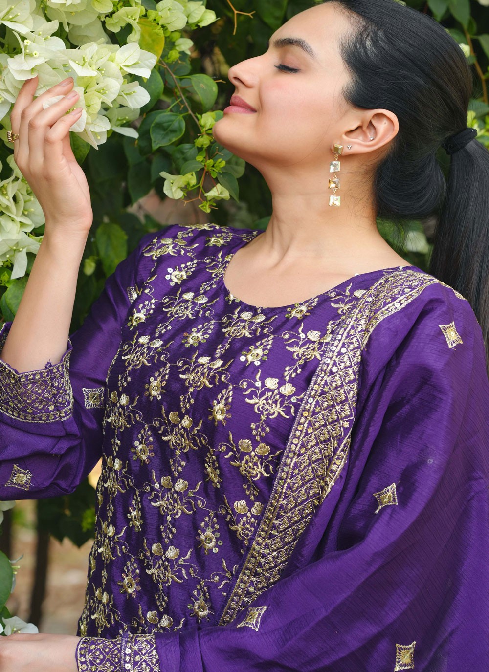 Palazzo Suit Embroidered, Sequins, Zari Violet T7640