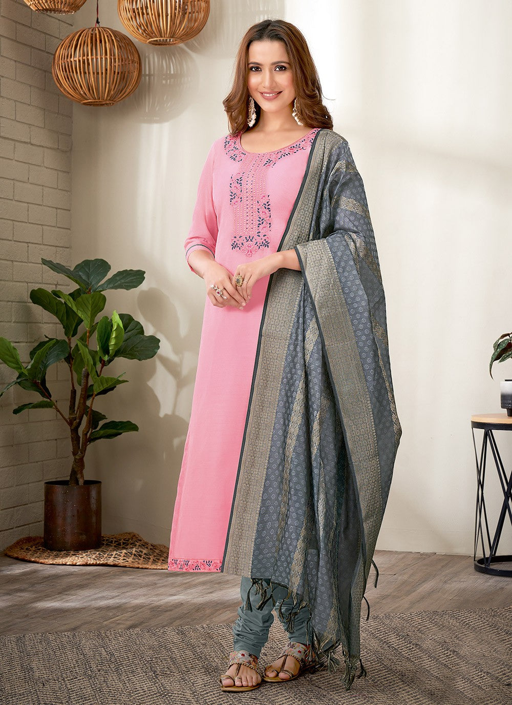 Chanderi Churidar Suit - T966