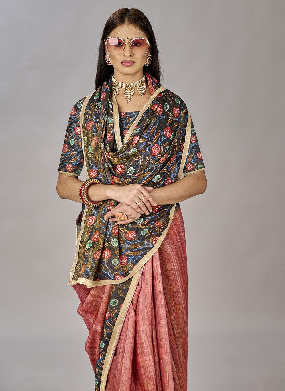Classic Digital Print Jacquard Silk Saree - S3384