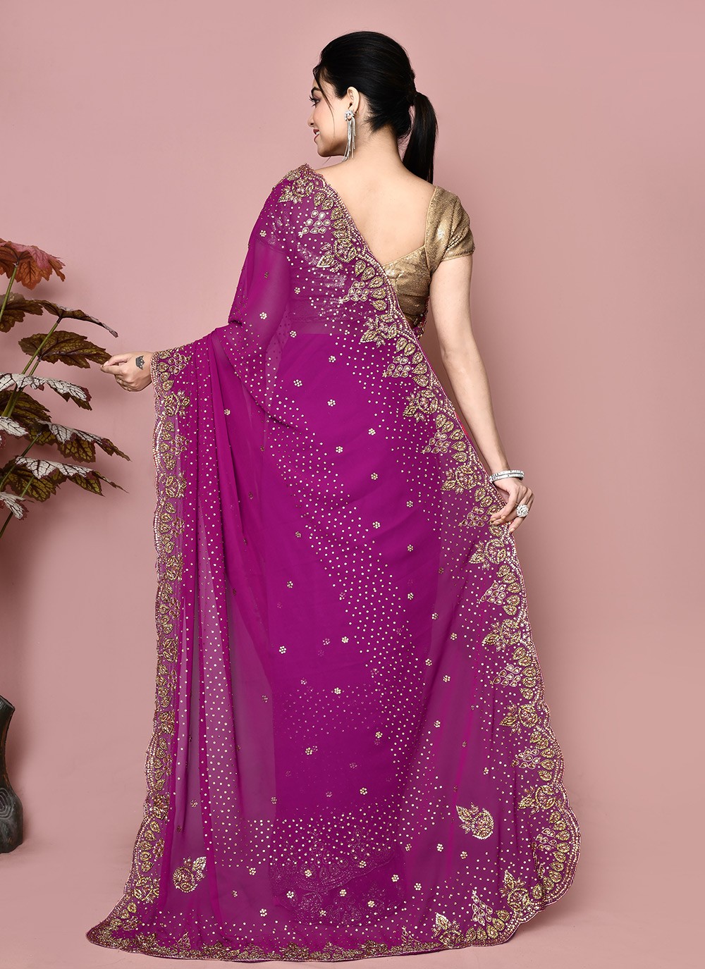 Classic Hand Embroidery Georgette Saree - S9372