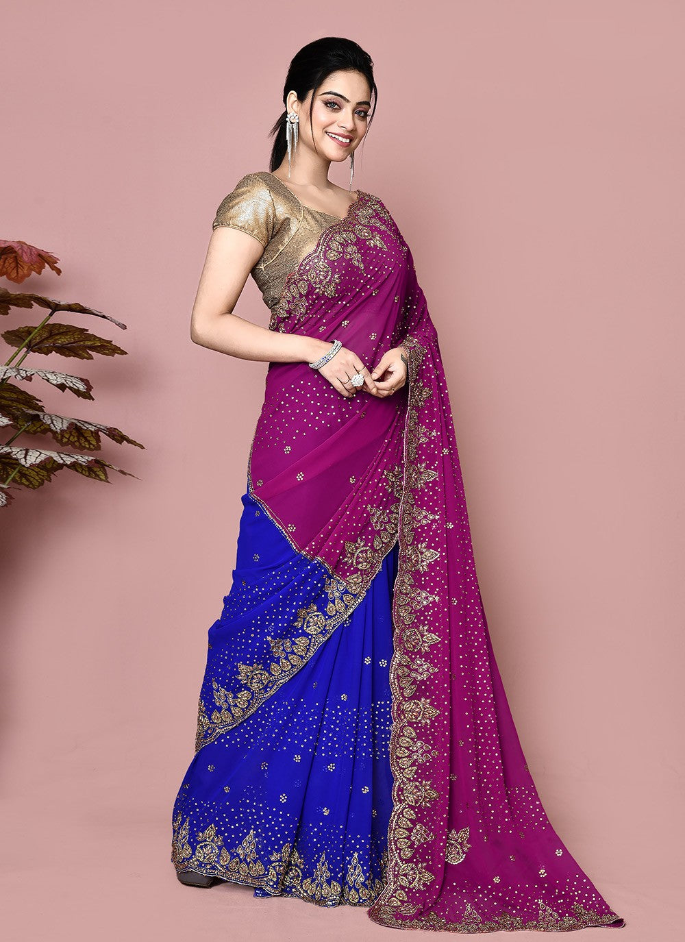 Classic Hand Embroidery Georgette Saree - S9372