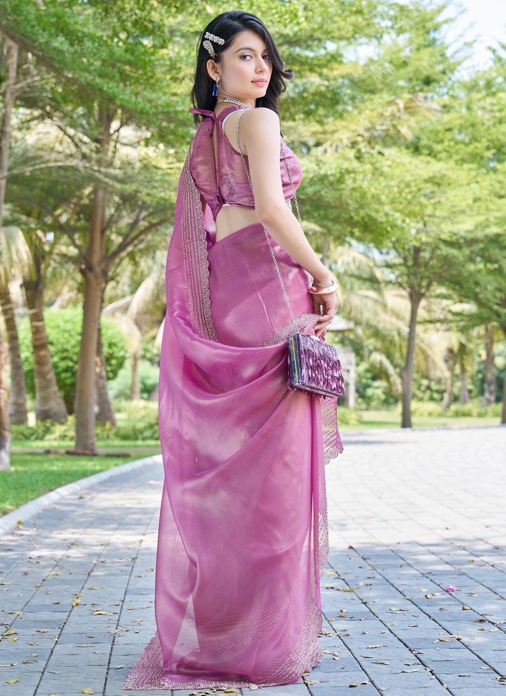 Beads, Cutdana, Swarovski Cotton Silk Saree - S11617