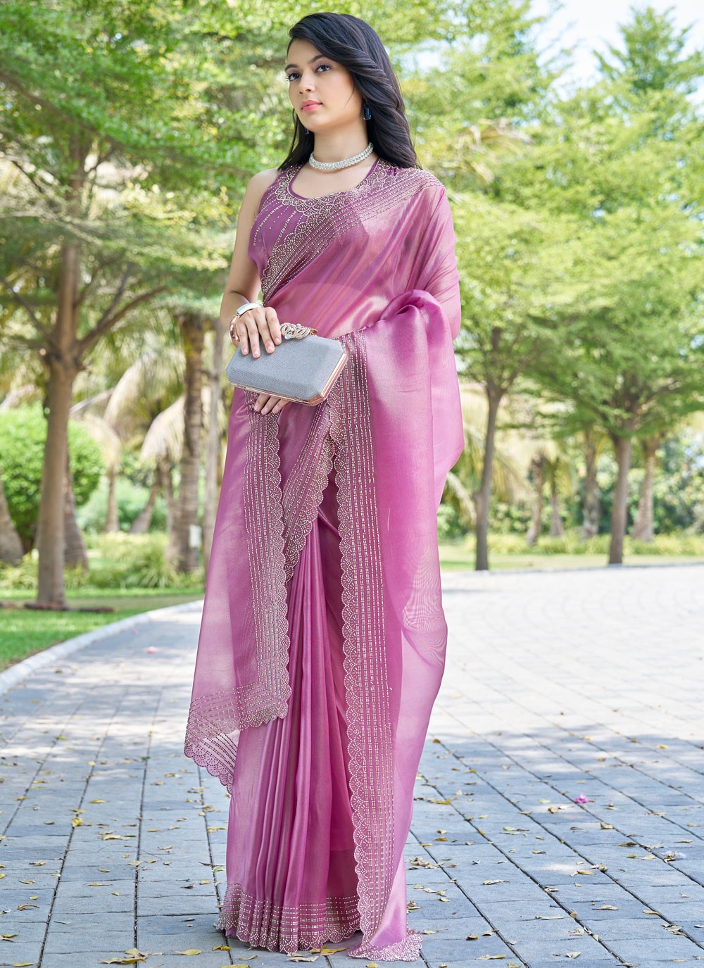 Beads, Cutdana, Swarovski Cotton Silk Saree - S11617