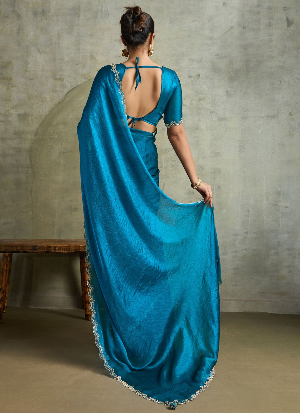 Aqua Blue Chiffon Classic Saree Embroidered S19822