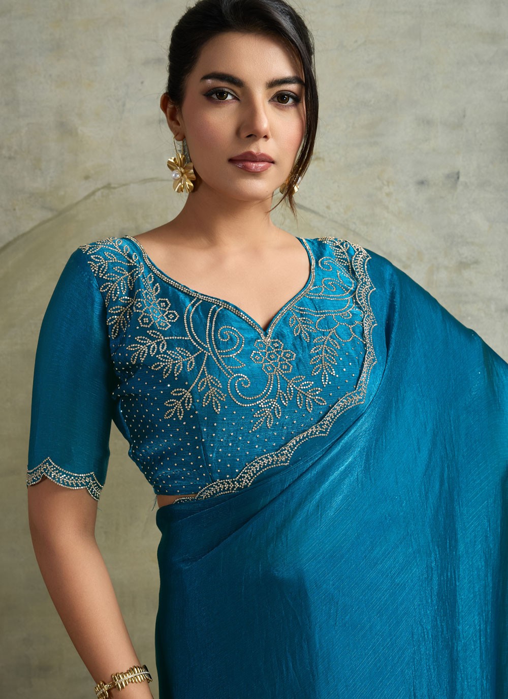 Aqua Blue Chiffon Classic Saree Embroidered S19822