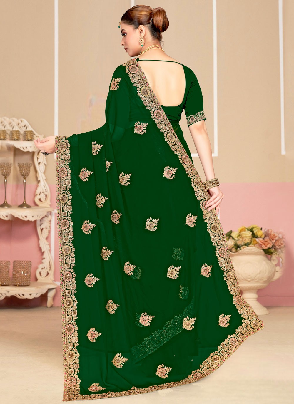 Green Georgette Classic Saree Cord, Embroidered S19978