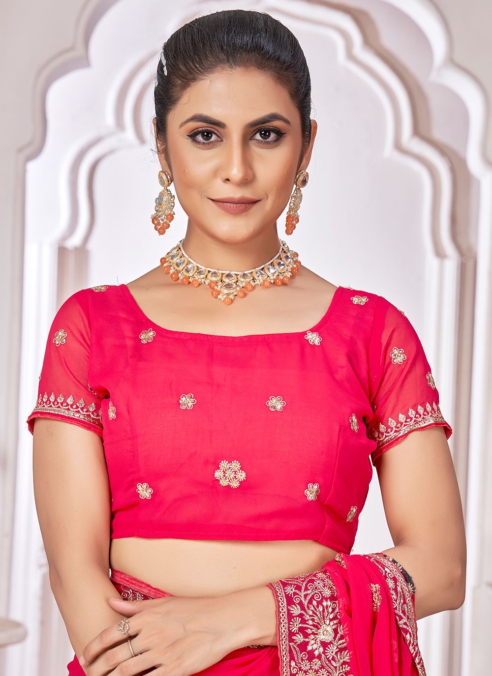 Classic Embroidered Georgette Saree - S7301